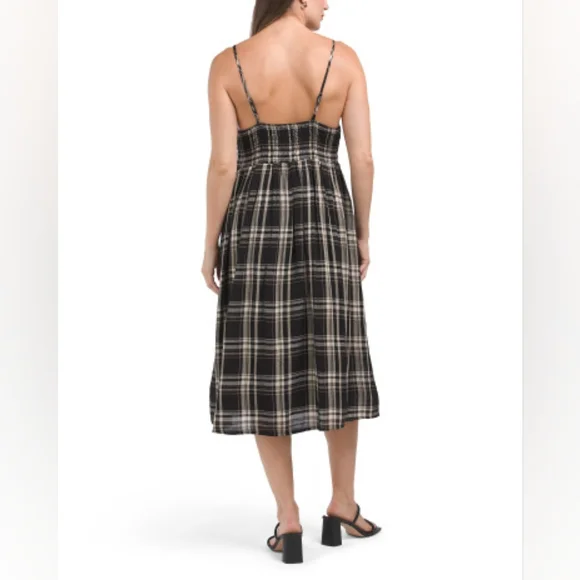 NWT - Lucky Brand Cotton/Modal Fully Lined Smocked Waist Midi Dress - Size L - Picture 2 of 16